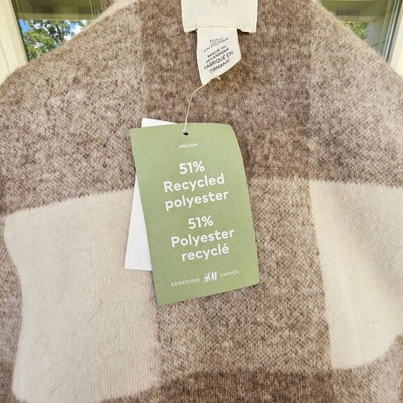H&M Women’s XL Plaid Shacket Coat Jacket Taupe Beige Check Fleece New w/ Tags - Picture 6 of 8